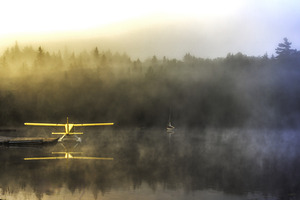 Serenity of a lake on a misty morning